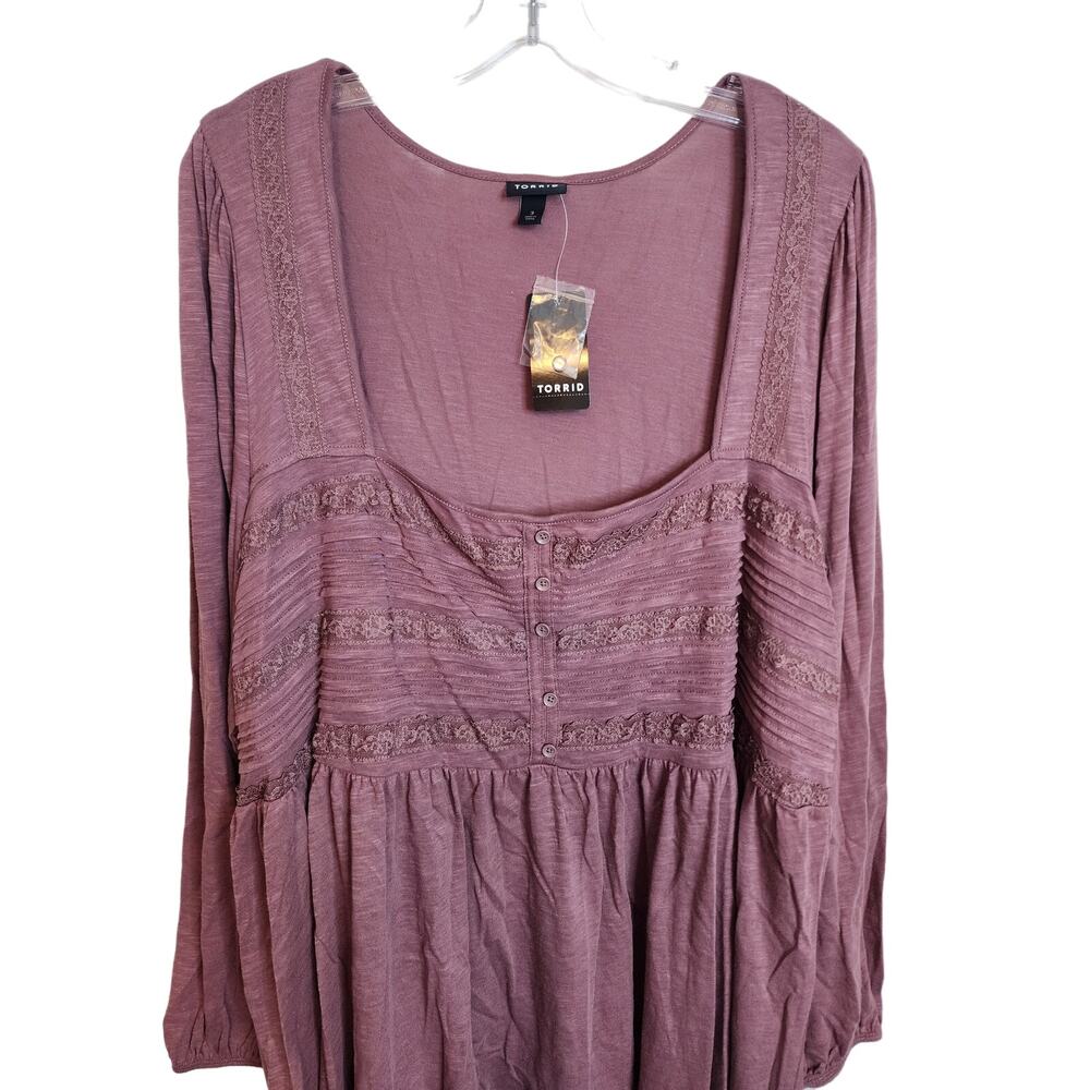 Torrid Cotton Modal Slub Square Neck Pintuck Top, Rose Taupe, NWT, 3X - Picture 3 of 7